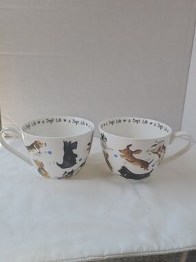 Portobello by Inspire Bone China Coffee Mugs x 2 A Dog's Life Playing Puppy Dog
